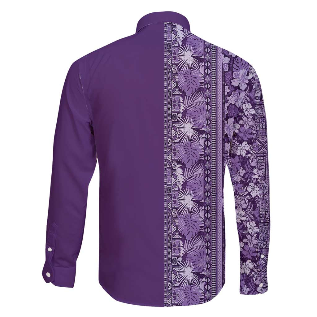 Hawaiian Tribal Elements Hibiscus Family Matching Off Shoulder Short Dress and Hawaiian Shirt Purple Pattern - Polynesian Pride