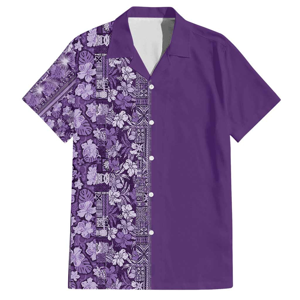 Hawaiian Tribal Elements Hibiscus Family Matching Summer Maxi Dress and Hawaiian Shirt Purple Pattern - Polynesian Pride