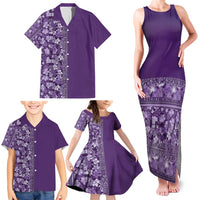 Hawaiian Tribal Elements Hibiscus Family Matching Tank Maxi Dress and Hawaiian Shirt Purple Pattern - Polynesian Pride