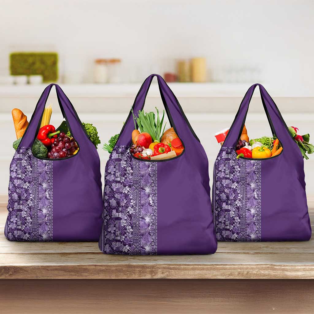 Hawaiian Tribal Elements Hibiscus Grocery Bag Purple Pattern LT9 3-pack One Size Purple - Polynesian Pride