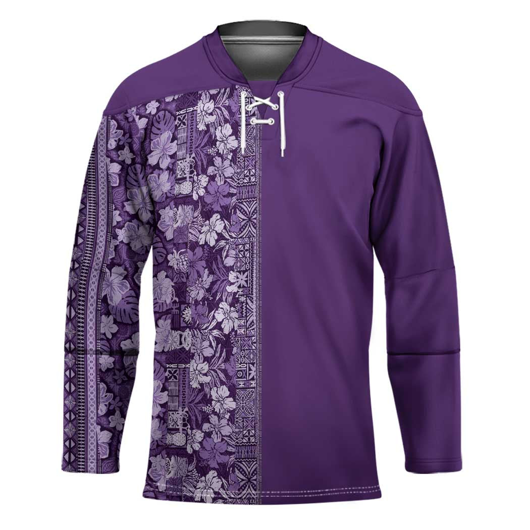 Hawaiian Tribal Elements Hibiscus Hockey Jersey Purple Pattern - Polynesian Pride