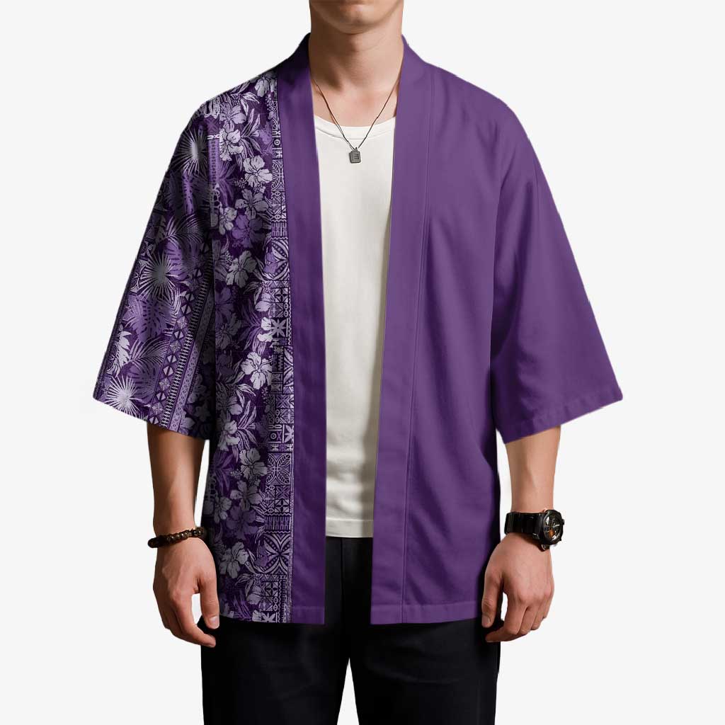 Hawaiian Tribal Elements Hibiscus Kimono Purple Pattern - Polynesian Pride