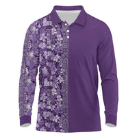 Hawaiian Tribal Elements Hibiscus Long Sleeve Polo Shirt Purple Pattern - Polynesian Pride