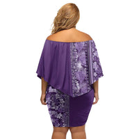 Hawaiian Tribal Elements Hibiscus Off Shoulder Short Dress Purple Pattern - Polynesian Pride