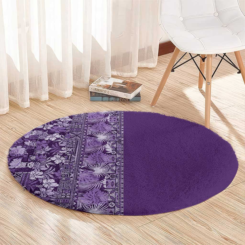 Hawaiian Tribal Elements Hibiscus Round Carpet Purple Pattern - Polynesian Pride