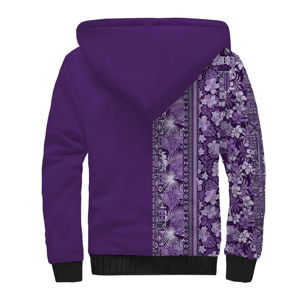 Hawaiian Tribal Elements Hibiscus Sherpa Hoodie Purple Pattern LT9 - Polynesian Pride