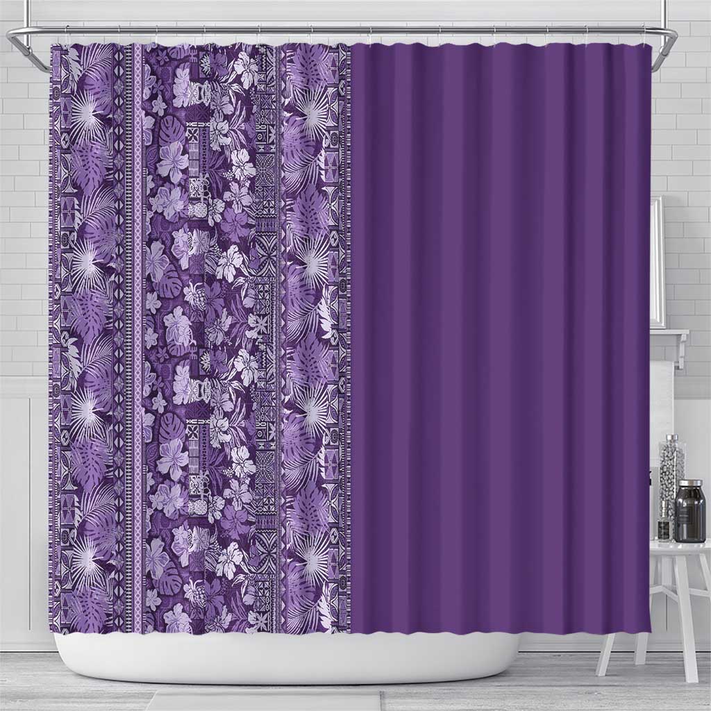 Hawaiian Tribal Elements Hibiscus Shower Curtain Purple Pattern - Polynesian Pride