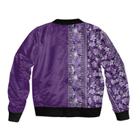 Hawaiian Tribal Elements Hibiscus Sleeve Zip Bomber Jacket Purple Pattern - Polynesian Pride