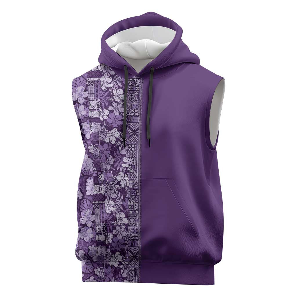 Hawaiian Tribal Elements Hibiscus Sleeveless Hoodie Purple Pattern LT9 Purple - Polynesian Pride