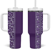 Hawaiian Tribal Elements Hibiscus Tumbler With Handle Purple Pattern - Polynesian Pride