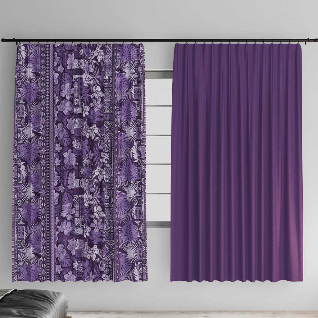 Hawaiian Tribal Elements Hibiscus Window Curtain Purple Pattern LT9 With Hooks Purple - Polynesian Pride