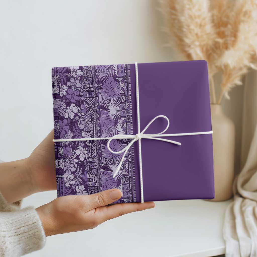 Hawaiian Tribal Elements Hibiscus Wrapping Paper Purple Pattern - Polynesian Pride