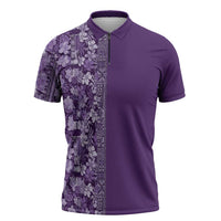 Hawaiian Tribal Elements Hibiscus Zipper Polo Shirt Purple Pattern - Polynesian Pride