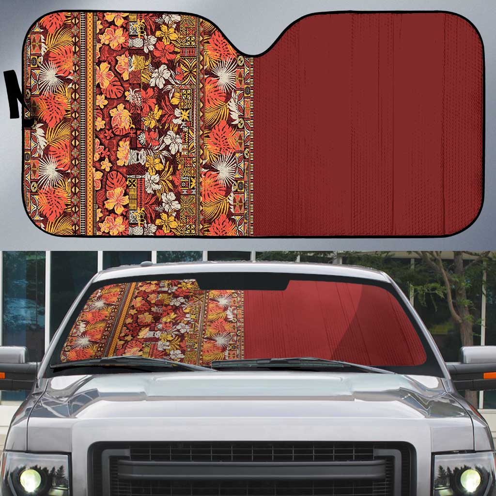 Hawaiian Tribal Elements Hibiscus Auto Sun Shade Red Pattern - Polynesian Pride