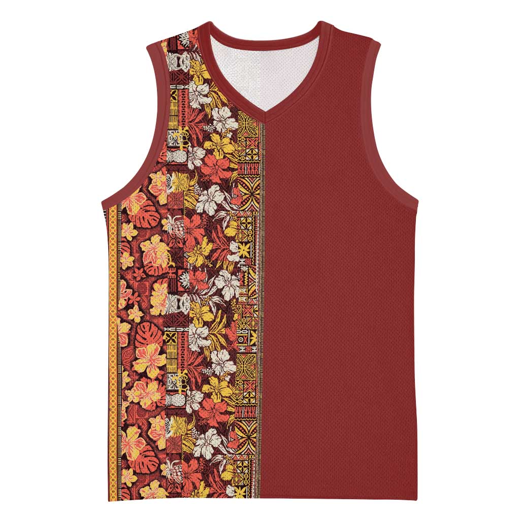 Hawaiian Tribal Elements Hibiscus Basketball Jersey Red Pattern LT9 Unisex Red - Polynesian Pride