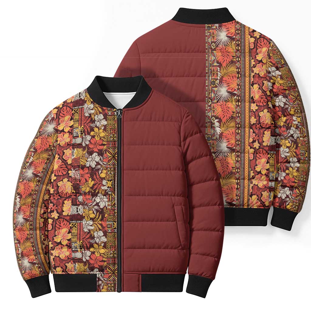Hawaiian Tribal Elements Hibiscus Bomber Puffer Jacket Red Pattern LT9 - Polynesian Pride