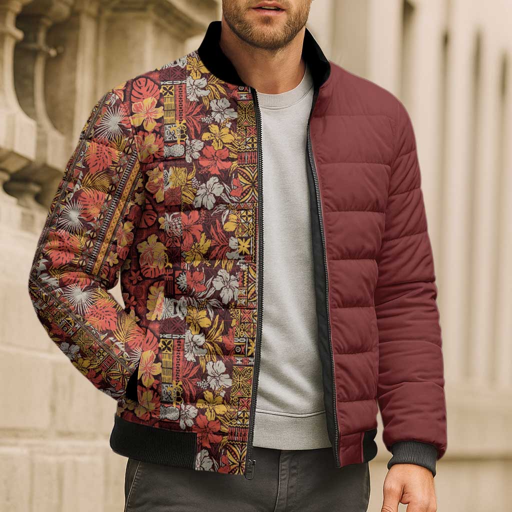 Hawaiian Tribal Elements Hibiscus Bomber Puffer Jacket Red Pattern LT9 - Polynesian Pride