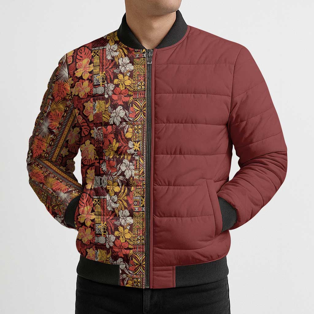 Hawaiian Tribal Elements Hibiscus Bomber Puffer Jacket Red Pattern LT9 - Polynesian Pride
