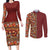 Hawaiian Tribal Elements Hibiscus Couples Matching Long Sleeve Bodycon Dress and Long Sleeve Button Shirt Red Pattern - Polynesian Pride