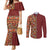 Hawaiian Tribal Elements Hibiscus Couples Matching Mermaid Dress and Long Sleeve Button Shirt Red Pattern - Polynesian Pride