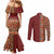 Hawaiian Tribal Elements Hibiscus Couples Matching Mermaid Dress and Long Sleeve Button Shirt Red Pattern - Polynesian Pride