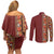 Hawaiian Tribal Elements Hibiscus Couples Matching Off Shoulder Short Dress and Long Sleeve Button Shirt Red Pattern - Polynesian Pride