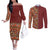 Hawaiian Tribal Elements Hibiscus Couples Matching Off The Shoulder Long Sleeve Dress and Long Sleeve Button Shirt Red Pattern - Polynesian Pride