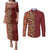 Hawaiian Tribal Elements Hibiscus Couples Matching Puletasi and Long Sleeve Button Shirt Red Pattern - Polynesian Pride