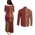 Hawaiian Tribal Elements Hibiscus Couples Matching Puletasi and Long Sleeve Button Shirt Red Pattern - Polynesian Pride