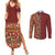 Hawaiian Tribal Elements Hibiscus Couples Matching Summer Maxi Dress and Long Sleeve Button Shirt Red Pattern - Polynesian Pride