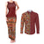 Hawaiian Tribal Elements Hibiscus Couples Matching Tank Maxi Dress and Long Sleeve Button Shirt Red Pattern - Polynesian Pride
