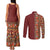 Hawaiian Tribal Elements Hibiscus Couples Matching Tank Maxi Dress and Long Sleeve Button Shirt Red Pattern - Polynesian Pride