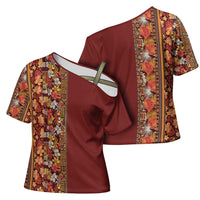 Hawaiian Tribal Elements Hibiscus Cross Shoulder Shirt Red Pattern LT9 - Polynesian Pride