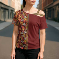 Hawaiian Tribal Elements Hibiscus Cross Shoulder Shirt Red Pattern LT9 - Polynesian Pride