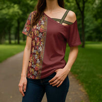 Hawaiian Tribal Elements Hibiscus Cross Shoulder Shirt Red Pattern LT9 - Polynesian Pride