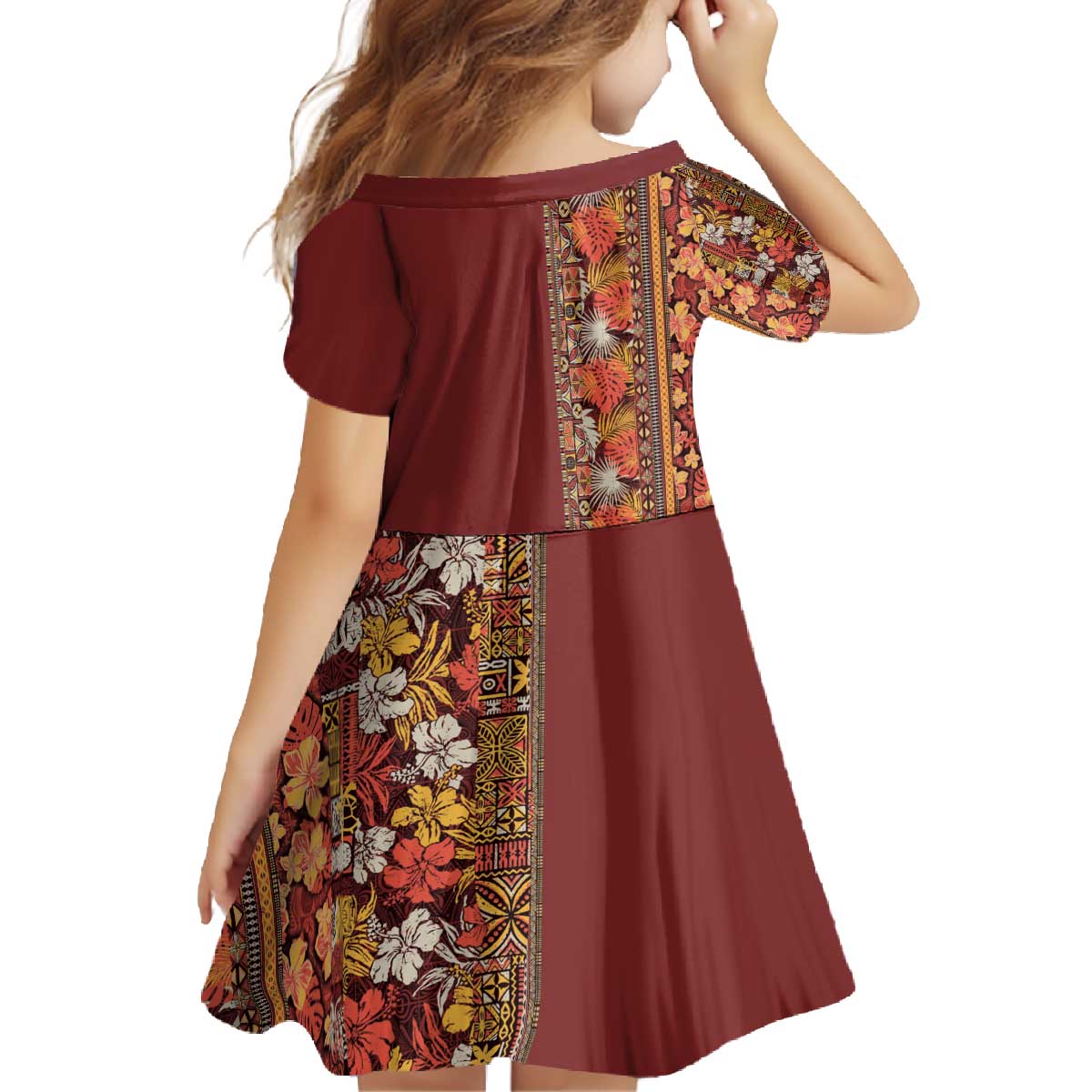 Hawaiian Tribal Elements Hibiscus Family Matching Off The Shoulder Long Sleeve Dress and Hawaiian Shirt Red Pattern - Polynesian Pride