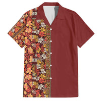 Hawaiian Tribal Elements Hibiscus Family Matching Off The Shoulder Long Sleeve Dress and Hawaiian Shirt Red Pattern - Polynesian Pride