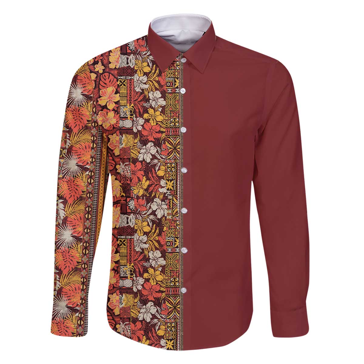 Hawaiian Tribal Elements Hibiscus Family Matching Off The Shoulder Long Sleeve Dress and Hawaiian Shirt Red Pattern - Polynesian Pride