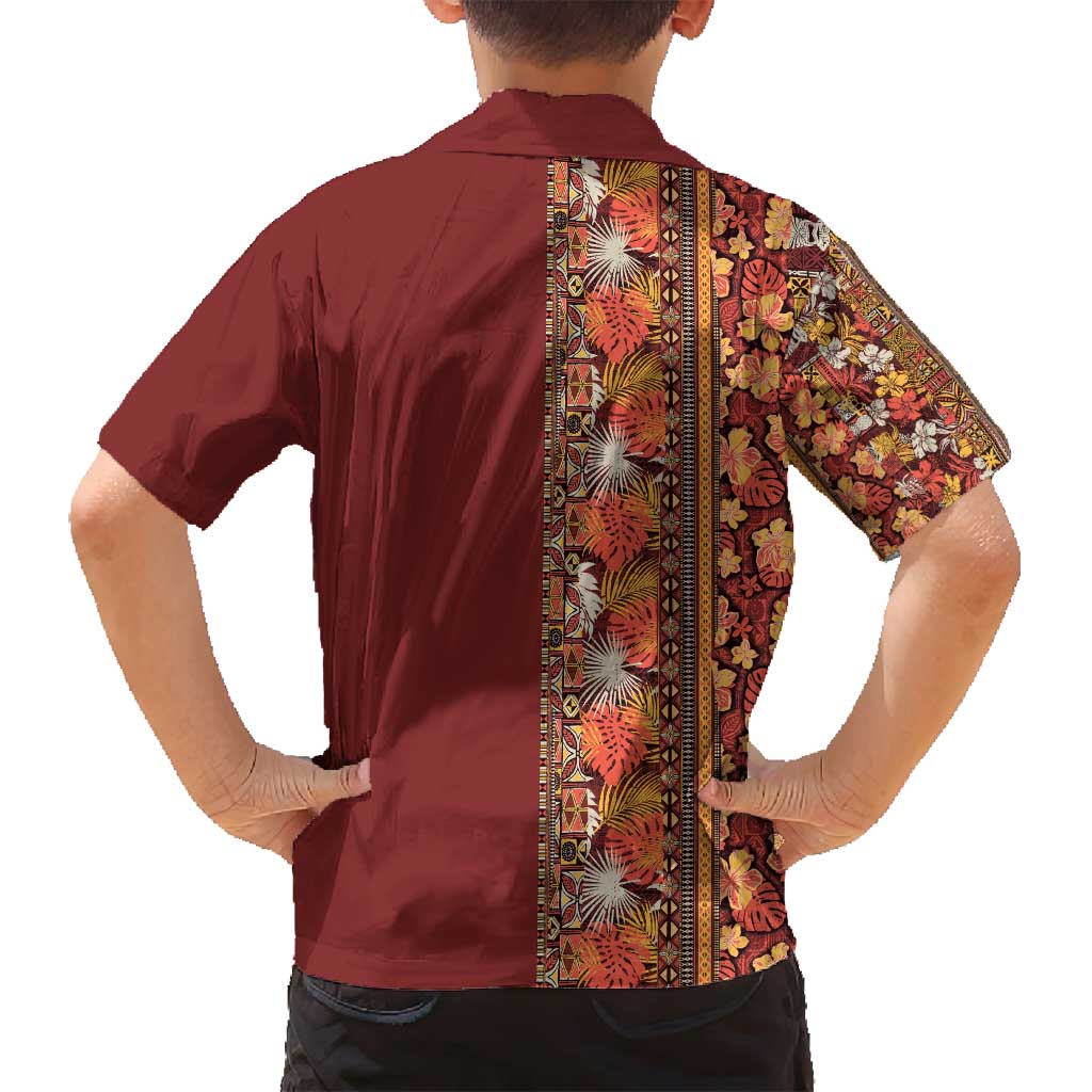 Hawaiian Tribal Elements Hibiscus Family Matching Puletasi and Hawaiian Shirt Red Pattern - Polynesian Pride