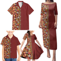 Hawaiian Tribal Elements Hibiscus Family Matching Puletasi and Hawaiian Shirt Red Pattern - Polynesian Pride