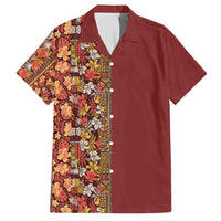 Hawaiian Tribal Elements Hibiscus Family Matching Puletasi and Hawaiian Shirt Red Pattern - Polynesian Pride