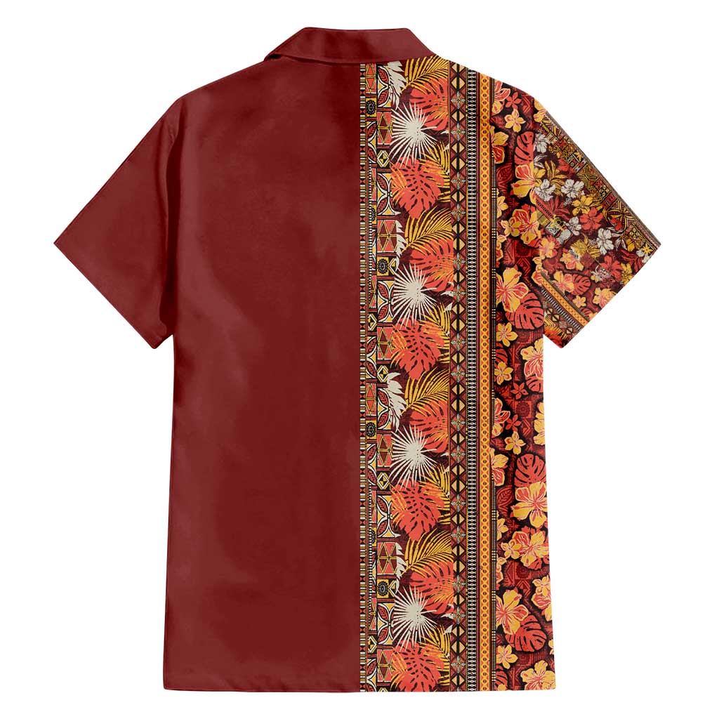 Hawaiian Tribal Elements Hibiscus Family Matching Puletasi and Hawaiian Shirt Red Pattern - Polynesian Pride