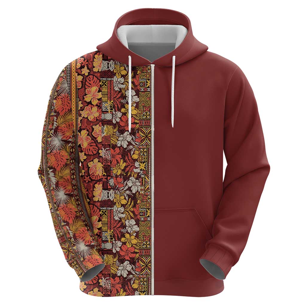 Hawaiian Tribal Elements Hibiscus Hoodie Red Pattern - Polynesian Pride