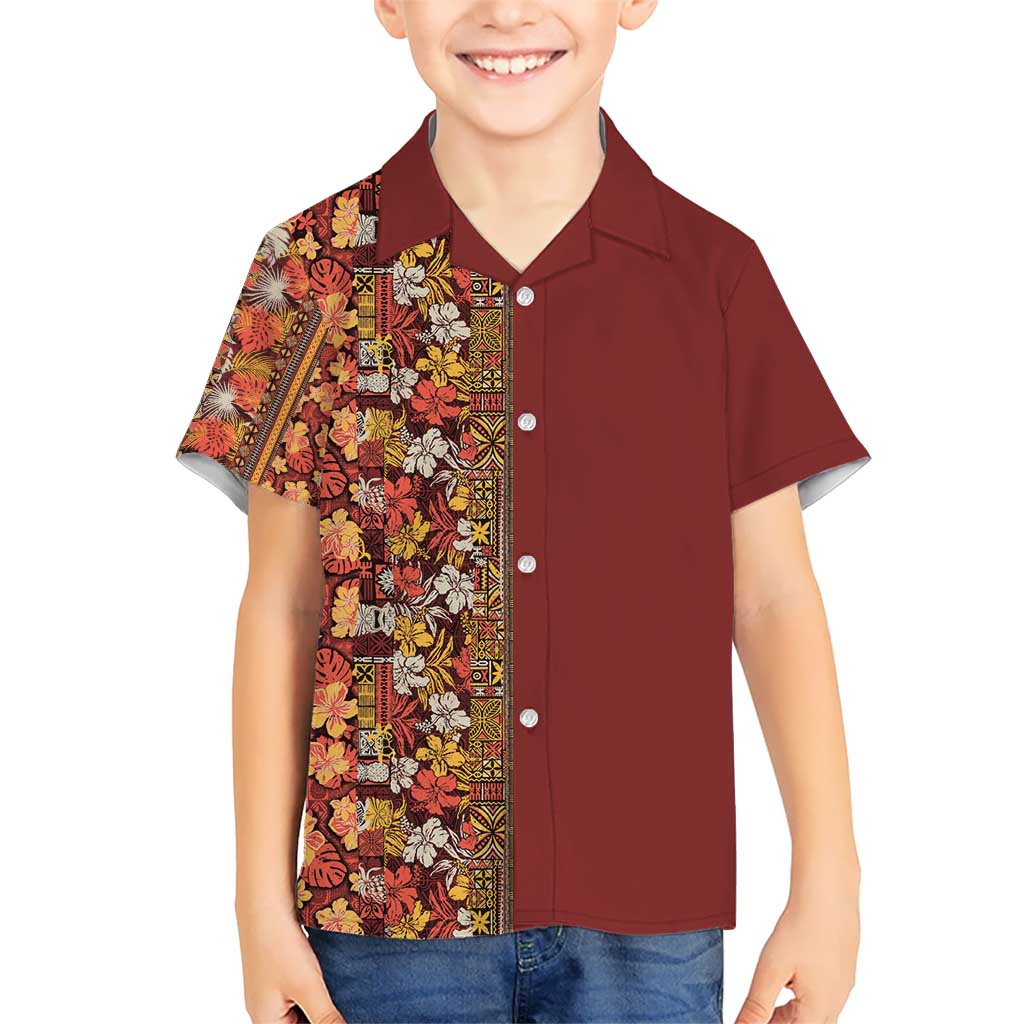 Hawaiian Tribal Elements Hibiscus Kid Hawaiian Shirt Red Pattern - Polynesian Pride