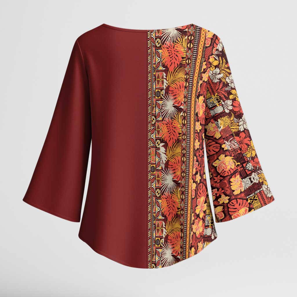 Hawaiian Tribal Elements Hibiscus Kimono Sleeve Blouse Red Pattern - Polynesian Pride