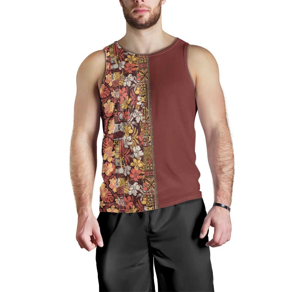 Hawaiian Tribal Elements Hibiscus Men Tank Top Red Pattern - Polynesian Pride