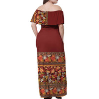 Hawaiian Tribal Elements Hibiscus Off Shoulder Maxi Dress Red Pattern - Polynesian Pride