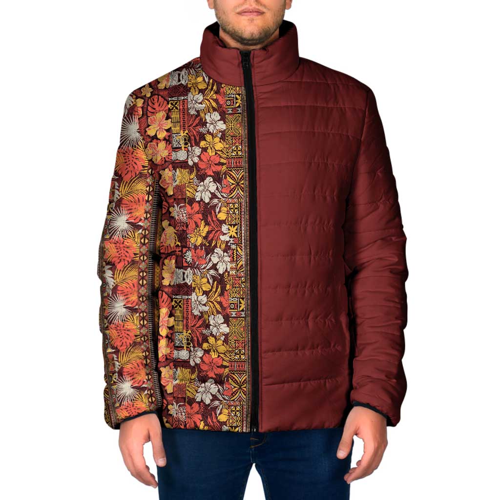 Hawaiian Tribal Elements Hibiscus Padded Jacket Red Pattern LT9 Men Red - Polynesian Pride