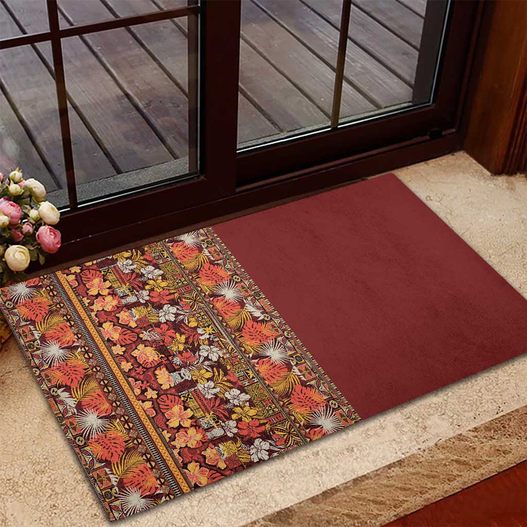 Hawaiian Tribal Elements Hibiscus Rubber Doormat Red Pattern - Polynesian Pride