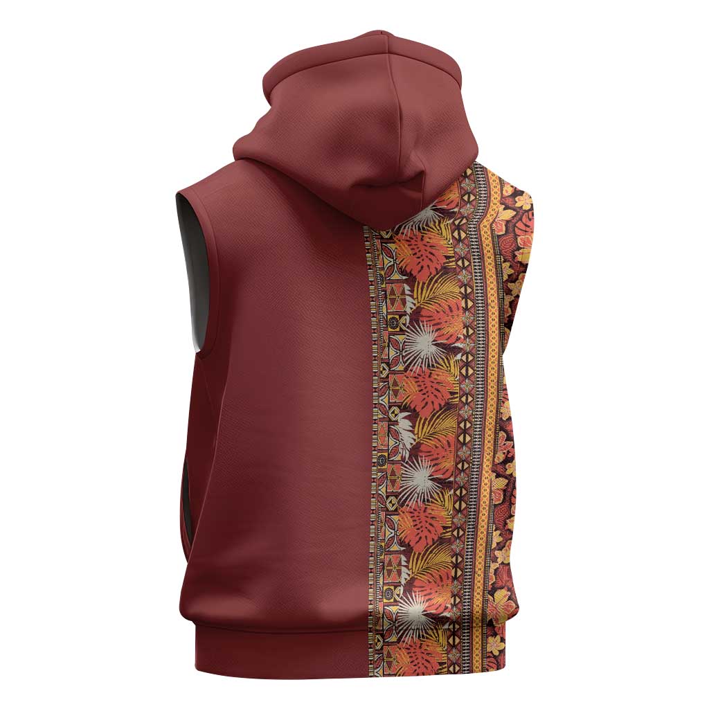 Hawaiian Tribal Elements Hibiscus Sleeveless Hoodie Red Pattern - Polynesian Pride